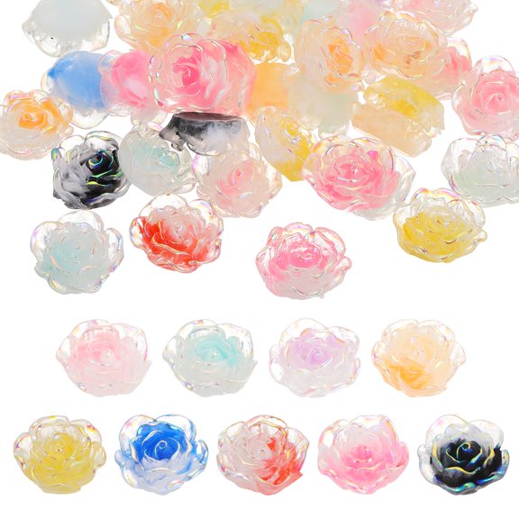 Uxcell 23mm Resin Rose Flatback Charms, 40 Pcs Mini Undrilled Cabochon Embellishment Flower Gem Bead Decoden Charm Bulk for DIY Craft Jewelry Making Nail Phone Case, Gradient Mixed Colors