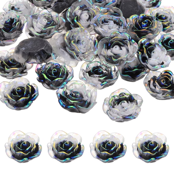 Uxcell 23mm Resin Rose Flatback Charms, 60 Pcs Mini Undrilled Cabochon Embellishment Flower Gems Bead Decoden Charm Bulk for DIY Craft Jewelry Making Nail Phone Case, Gradient Black