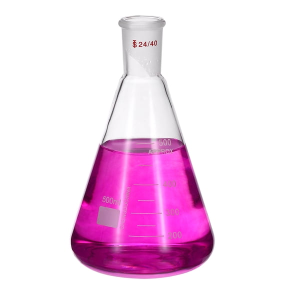 Uxcell 24/40 Erlenmeyer Flask, 1 Pcs 500ml/16.9oz Borosilicate Glass Conical Flasks Heavy Wall Graduated Flasks with 24/40 Standard Taper Outer Joint for Lab Experiment Chemistry