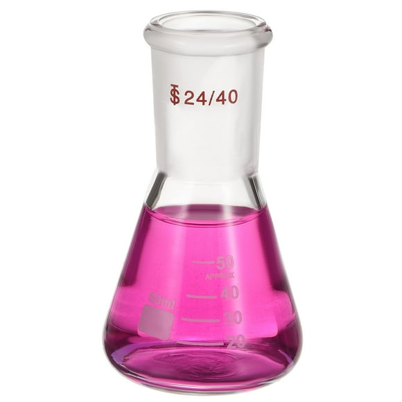 Uxcell 24/40 Erlenmeyer Flask, 1 Pcs 50ml/1.7oz Borosilicate Glass Conical Flasks Heavy Wall Graduated Flasks with 24/40 Standard Taper Outer Joint for Lab Experiment Chemistry