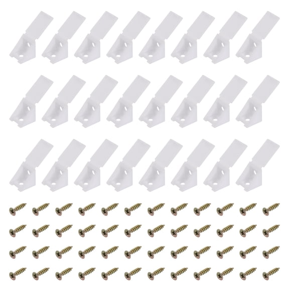 Uxcell 24 Pack 90 Degree Plastic Corner Braces, 21.5x23x21.5mm Shelf Right Angle Brackets with One-piece Cover, Shelf Board Holder with Screws for Cabinets Cupboards, White
