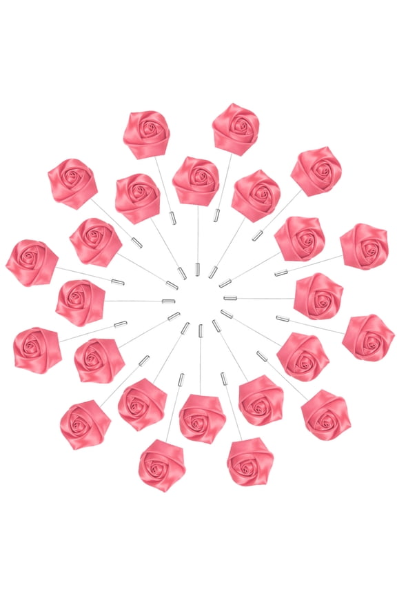 24-Pack Flower Lapel Pins for Men, Rose Boutonnieres Pin Groom Boutonnieres for Wedding/Dance/Party [Dark Pink]