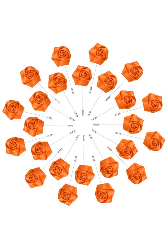 24-Pack Flower Lapel Pins for Men, Rose Boutonnieres Pin Groom Boutonnieres for Wedding/Dance/Party [Orange]