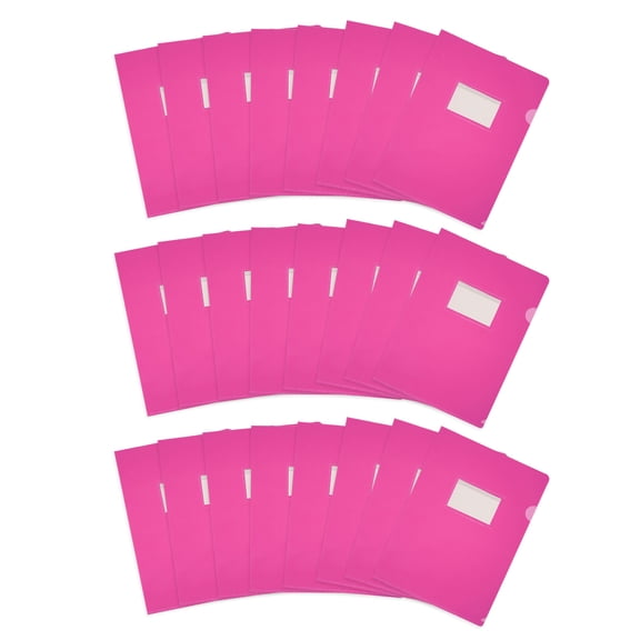 Uxcell 24 Pack L-Type Plastic Folders, Letter Size Clear Folders for Documents with Pocket, Pink