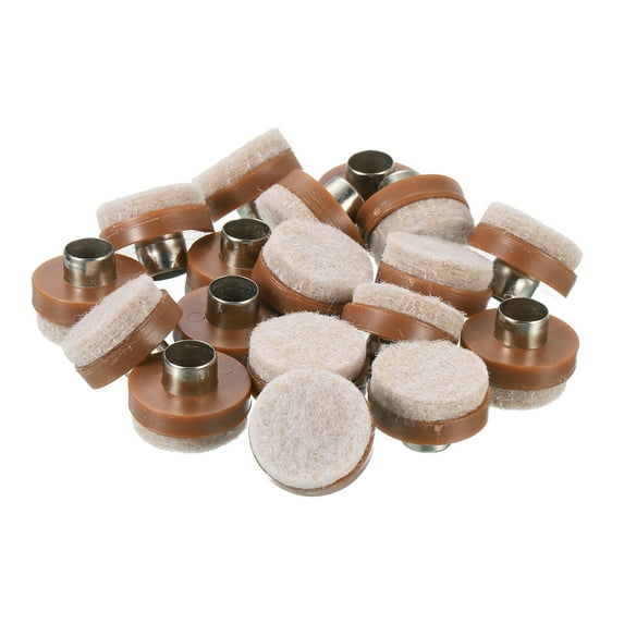 Uxcell 24 Pack Nail on Felt Pads 0.87" Furniture Pads Round Chair Slides Glides, Brown