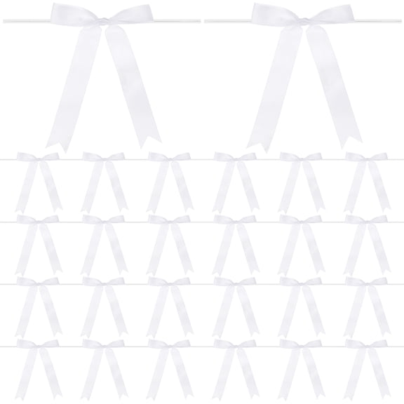 Uxcell 24-Pack Satin Ribbon Twist Tie Bows, 7x5 Inch Bow Twist Ties for Craft DIY/Baked Goods [White]