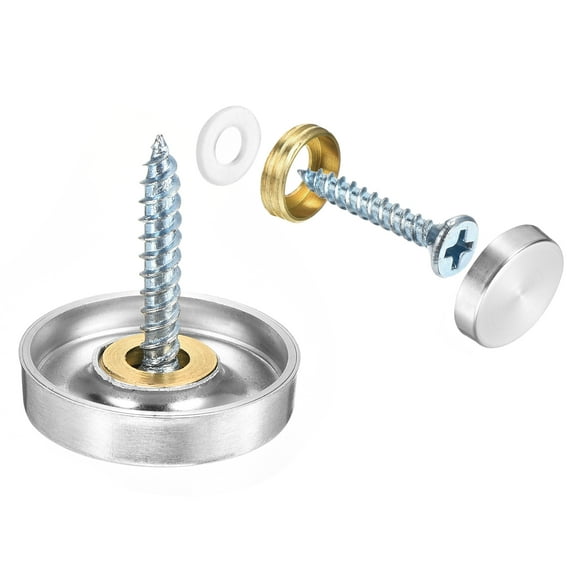 Uxcell 24 Pack Screw Covers Caps, 304 Stainless Steel Mirror Screws, 22mm Dia, Silver