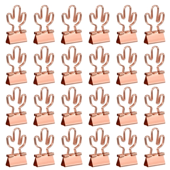 Uxcell 24 Pack Small Binder Clips, Cactus Shape Cute Binder Clips Paper Clamps Bulk Plating for Paper Bookmarks Planner Notes Letter Journals Office Supplies Bags Crafts, Rose Gold