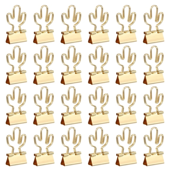 Uxcell 24 Pack Small Binder Clips, Cactus Shape Cute Binder Clips Paper Clamps Bulk Plating for Paper Bookmarks Planner Notes Letter Journals Office Supplies Bags Crafts, Gold