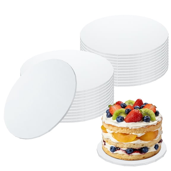 Uxcell 24 Pcs 10 Inch Cake Boards, 1/4" Thick Round Cake Drum Circle Cardboard Base for Wedding Birthdays Party Pizza Desserts Display, White