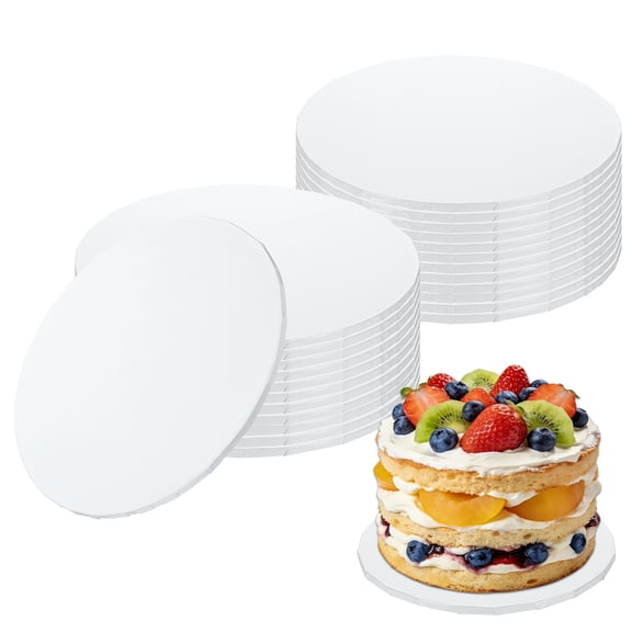 Uxcell 24 Pcs 8 Inch Cake Boards, 1/4" Thick Round Cake Drum Circle Cardboard Base for Wedding Birthdays Party Pizza Desserts Display, White