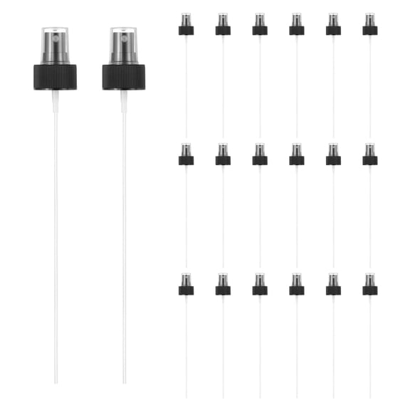 Uxcell 24 Pcs Black Spray Top, 28/410 Fine Mist Sprayer Reusable Replacement Spray Bottle Pump Stripe Plastic Top for Cosmetic Perfume and Body Sprays Bottle