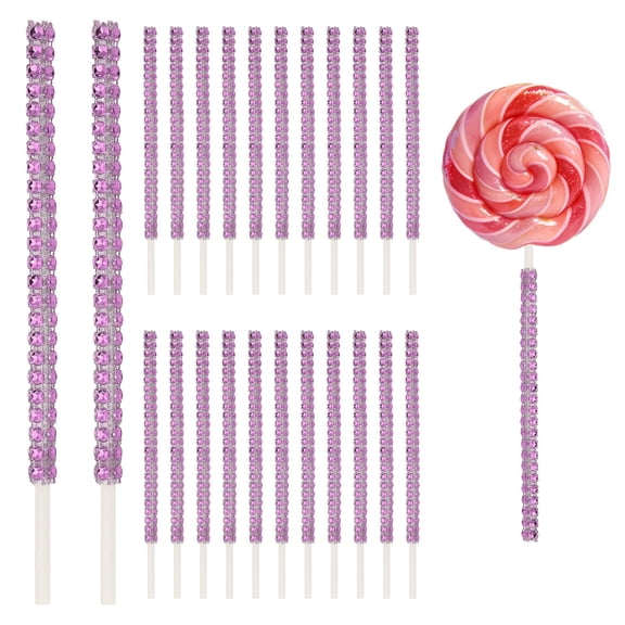 Uxcell 24 Pcs Bling Cake Lollipop Sticks, Glitter Rhinestone Lollipop Sticks Candy Apple Stick for Chocolate Fruit Dessert Table Shower, Birthday Wedding Christmas, Pink