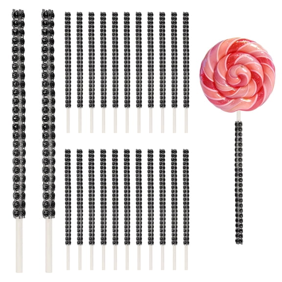 Uxcell 24 Pcs Bling Cake Lollipop Sticks, Glitter Rhinestone Lollipop Sticks Candy Apple Stick for Chocolate Fruit Dessert Table Shower, Birthday Wedding Christmas, Black