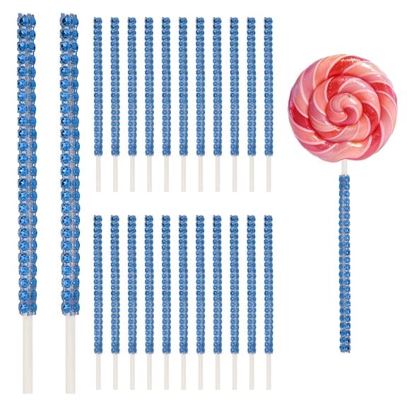 Uxcell 24 Pcs Bling Cake Lollipop Sticks, Glitter Rhinestone Lollipop Sticks Candy Apple Stick for Chocolate Fruit Dessert Table Shower, Birthday Wedding Christmas, Blue