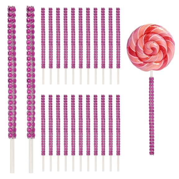 Uxcell 24 Pcs Bling Cake Lollipop Sticks, Glitter Rhinestone Lollipop Sticks Candy Apple Stick for Chocolate Fruit Dessert Table Shower, Birthday Wedding Christmas, Rose Red