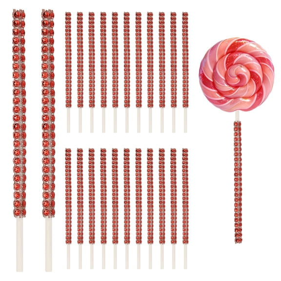 Uxcell 24 Pcs Bling Cake Lollipop Sticks, Glitter Rhinestone Lollipop Sticks Candy Apple Stick for Chocolate Fruit Dessert Table Shower, Birthday Wedding Christmas, Bright Red