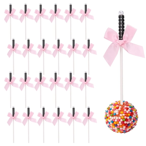 Uxcell 24 Pcs Bling Rhinestone Cake Sticks, Bow Lollipop Cake Toppers Picks Glitter Lollipop Cupcake Decorations for Chocolate Fruit Dessert Wedding Party Christmas, Black