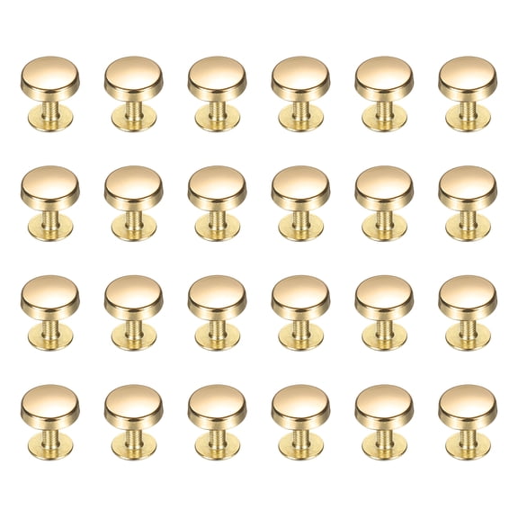 Uxcell 24 Pcs Flat Head Button Stud 10mm Screw Back Rivets Stud Set, Gold