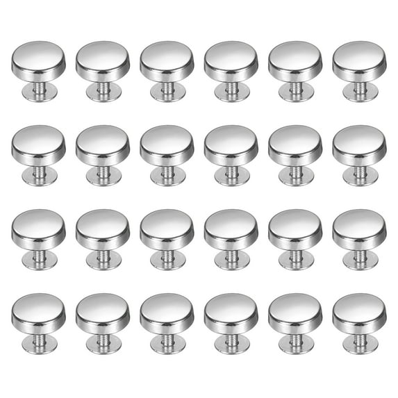 Uxcell 24 Pcs Flat Head Button Stud 12mm Screw Back Rivets Stud Set, Silver