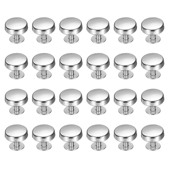 Uxcell 24 Pcs Flat Head Button Stud 12mm Screw Back Rivets Stud Set, Silver