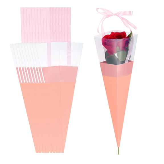 Uxcell 24 Pcs Flower Wrapping Bag, Floral Packing Sleeves with Ribbons, Pink