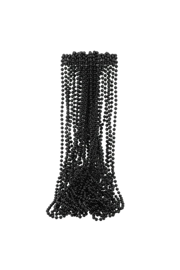 24 Pcs Mardi Gras Beads Necklaces, 6mm 33" Carnival Beaded Necklaces, Round Bulk Party Beads Necklace Costume Supplies for Christmas Event Party Favors Decorations, Black