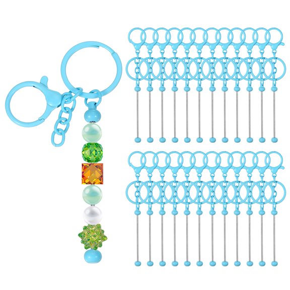Uxcell 24 Pcs Metal Beadable Keychains Bars with Lobster Hook, Macaroon Blue