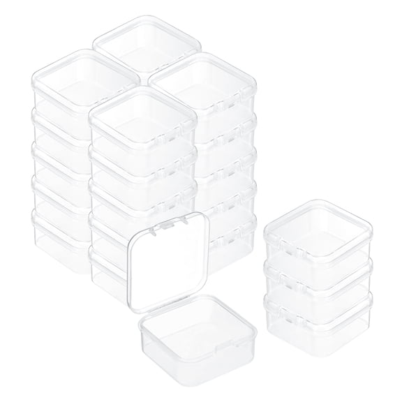 Uxcell 24 Pcs Mini Clear Plastic Containers Box, 1.8"x1.8" Square Holder Plastic Case