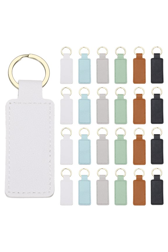24 Pcs PU Leather Keychain Blanks Bulk Rectangular Laser Engraving Key Fob Kit Personalized Keychain with Key Rings for DIY Supplies Gifts (6 colors, 2.8"x1")