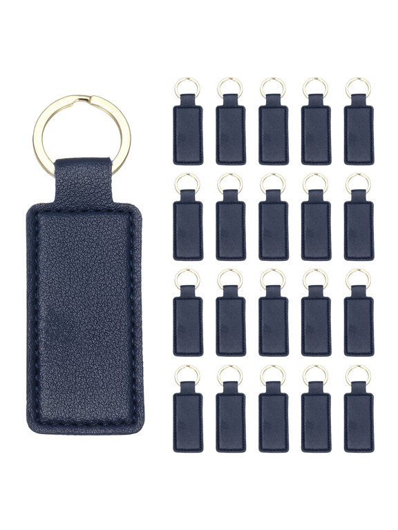 24 Pcs PU Leather Keychain Blanks Bulk Rectangular Laser Engraving Key Fob Kit Personalized Keychain with Key Rings for DIY Supplies Gifts (Dark Blue, 2.8"x1")