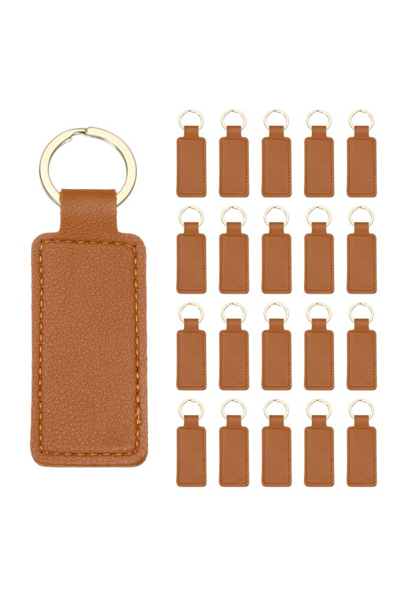 24 Pcs PU Leather Keychain Blanks Bulk Rectangular Laser Engraving Key Fob Kit Personalized Keychain with Key Rings for DIY Supplies Gifts (Light Brown, 2.8"x1")