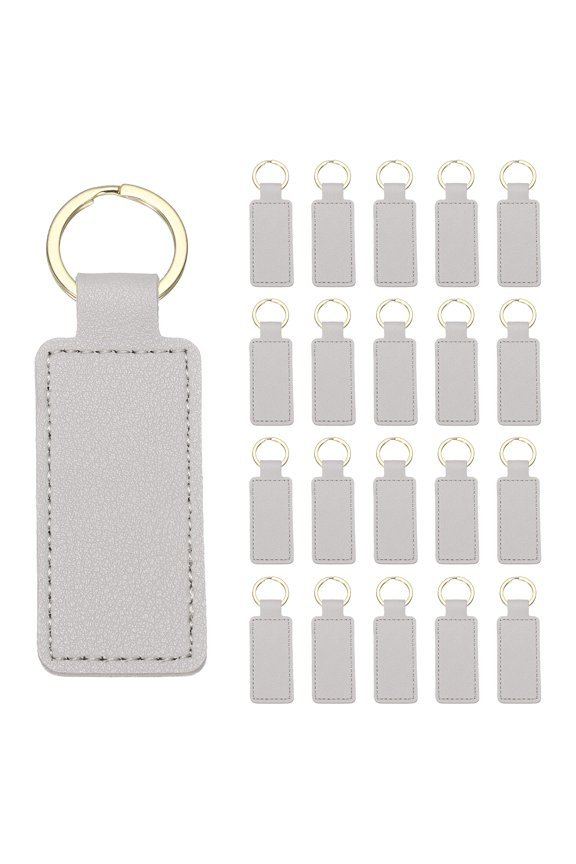 24 Pcs PU Leather Keychain Blanks Bulk Rectangular Laser Engraving Key Fob Kit Personalized Keychain with Key Rings for DIY Supplies Gifts (Light Gray, 2.8"x1")
