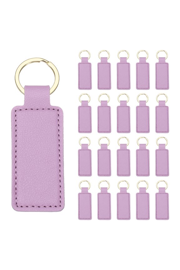 24 Pcs PU Leather Keychain Blanks Bulk Rectangular Laser Engraving Key Fob Kit Personalized Keychain with Key Rings for DIY Supplies Gifts (Light Purple, 2.8"x1")