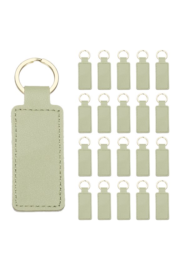 24 Pcs PU Leather Keychain Blanks Bulk Rectangular Laser Engraving Key Fob Kit Personalized Keychain with Key Rings for DIY Supplies Gifts (Matcha Green, 2.8"x1")