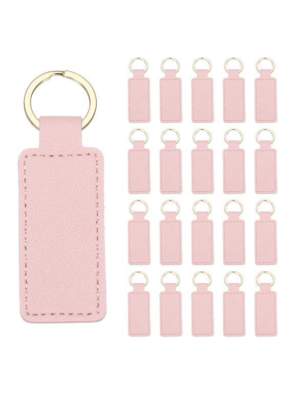24 Pcs PU Leather Keychain Blanks Bulk Rectangular Laser Engraving Key Fob Kit Personalized Keychain with Key Rings for DIY Supplies Gifts (Pink, 2.8"x1")