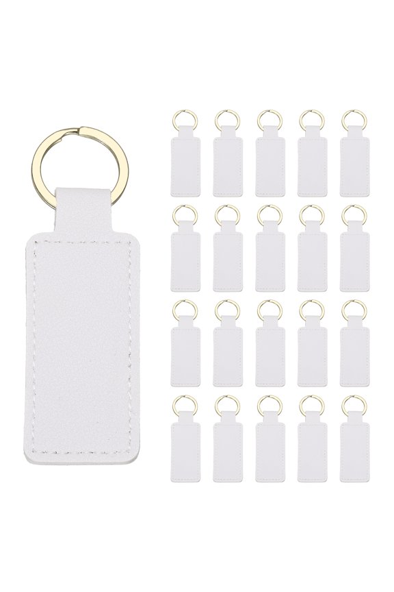 24 Pcs PU Leather Keychain Blanks Bulk Rectangular Laser Engraving Key Fob Kit Personalized Keychain with Key Rings for DIY Supplies Gifts (White, 2.8"x1")
