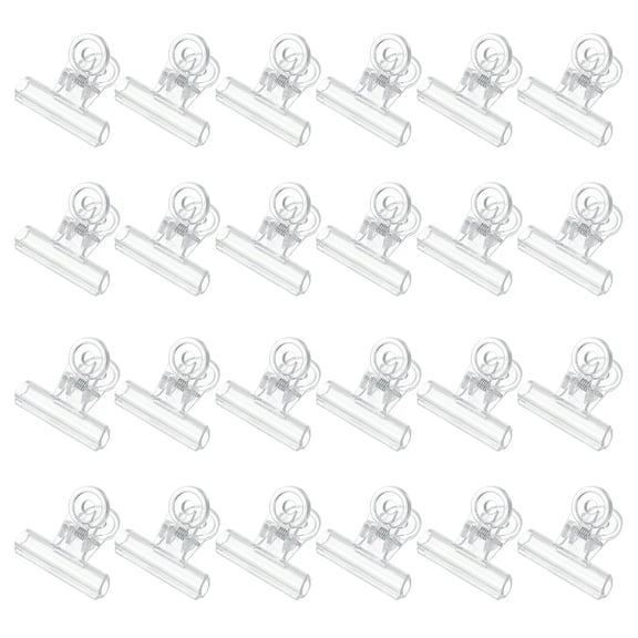 Uxcell 24 Pcs Plastic Bull Dog Clip Hinge Paper Clip, Clear, 1.5" x 1.38"