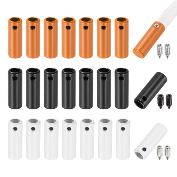 Uxcell 24 Pcs Shoelace Tips, 20mm Metal Aglets Shoes Lace Cords End Tip Cap Replacement with Screw for Canvas Sneakers DIY Clothes Strings, Black/Orange/White