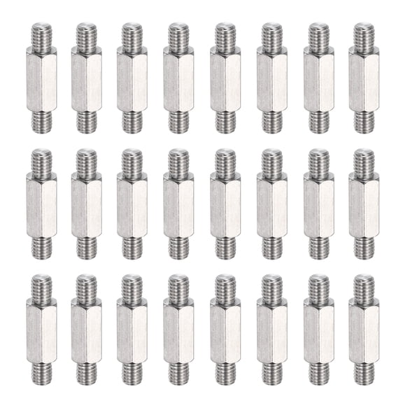 Uxcell 24 Pcs Stainless Steel Double Ended Stud Nut, M5x26mm Male to Male Double End Threaded Stud for Industrial Use, Mechanical Repairing, CPU Cooler