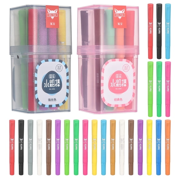 Uxcell 24 Pcs Tempera Paint Sticks, Solid Paint Sticks Markers Quick Drying Smooth & Washable Crayon Pen for Artists Beginners Art Supplies Gifts(Long, Bright Color/Pearlescent Series)