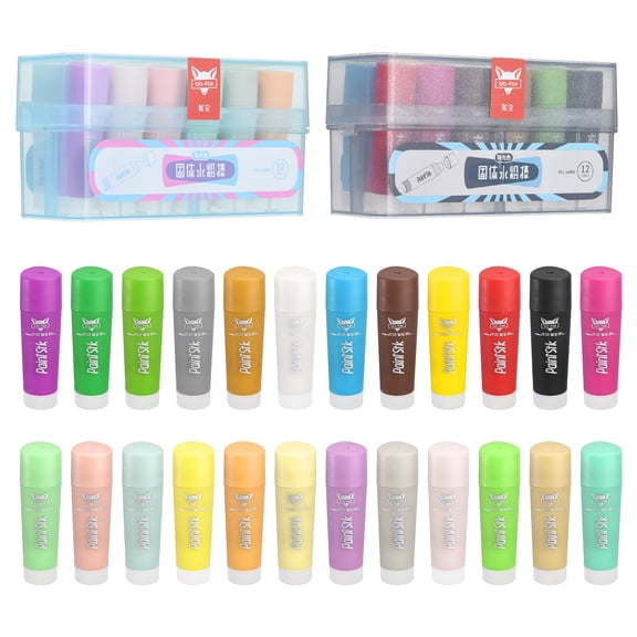 Uxcell 24 Pcs Tempera Paint Sticks, Solid Paint Sticks Markers Quick Drying Smooth & Washable Crayon Pen for Artists Beginners Art Supplies Gifts(Short, Candy Color/Pearlescent Series)