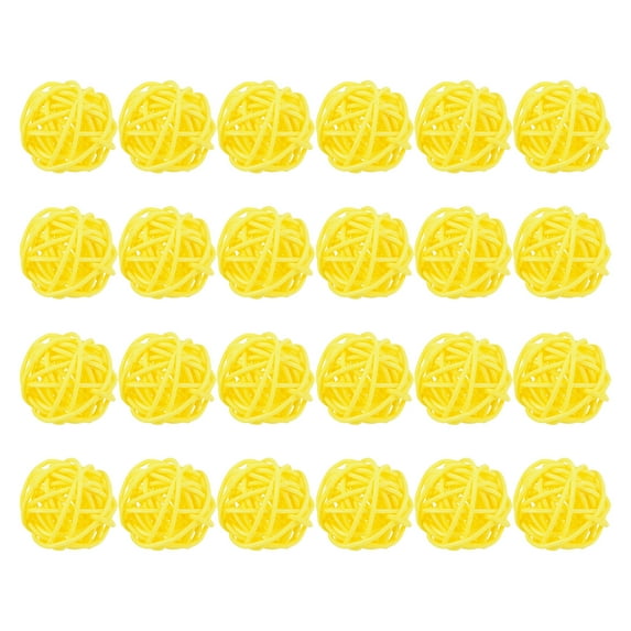 Uxcell 24 Pcs Wicker Rattan Balls 1.2 Inch Rattan Decorative Balls Vase Fillers for Wedding Party Yellow
