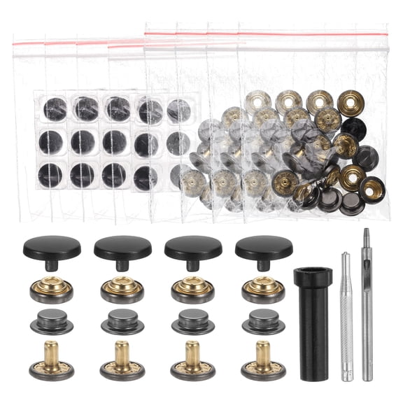 Uxcell 24 Set Leather Snap Fasteners Kit 17mm Metal Button Snaps Press Studs Leather Rivets Snaps with 3 Setter Tools, Black