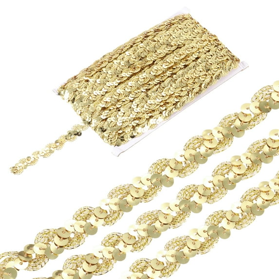 Uxcell 24 Yard Sequins Beaded Lace Trim 0.6 Inch Wave Sequin Braid Ribbon for Crafts, Gold
