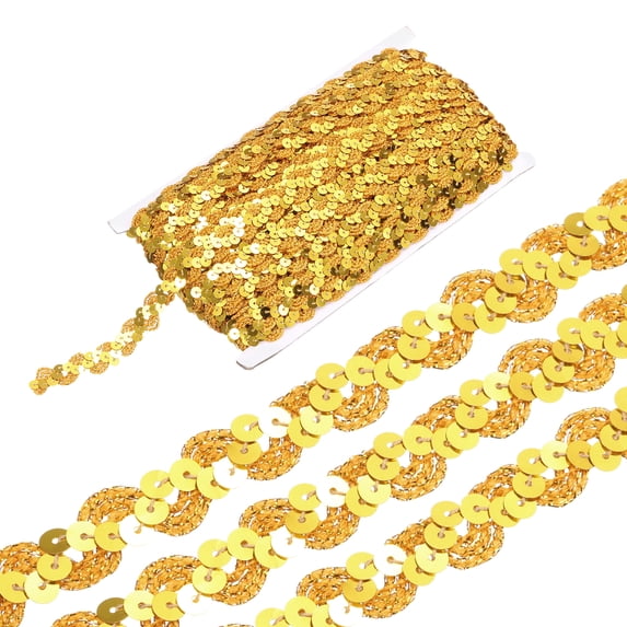 Uxcell 27 Yard Sequins Beaded Lace Trim 0.6" Braid Trim Yellow Gold