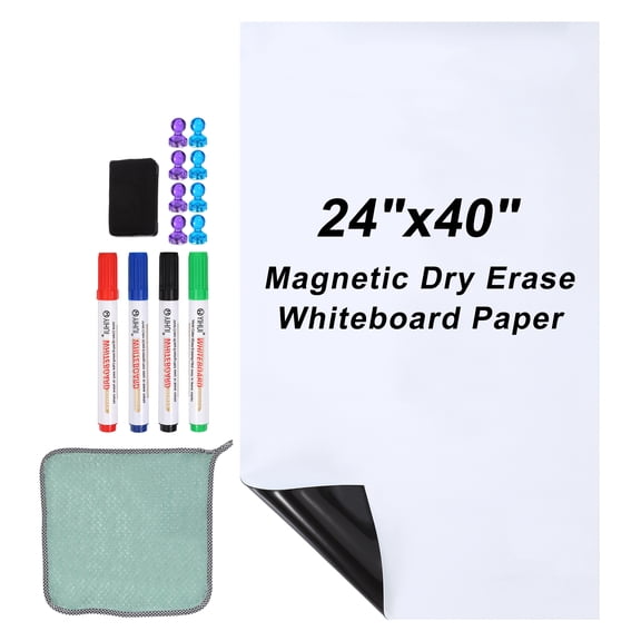 Uxcell 24"x40" Self Adhesive Magnetic Dry Erase Whiteboard Paper Set, White