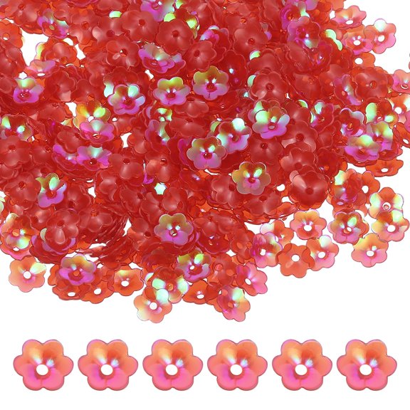 Uxcell 2400 Pcs Flower Loose Sequins, 6mm Plum Shape Glitter Sequins Embroidery Paillettes Crafts Clothing Accessories for Sewing Clothes DIY Crafts Jewelry Making, Iridescent Red