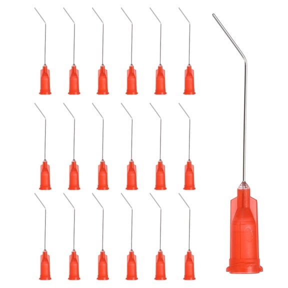 Uxcell 24Ga Angled Dispensing Needles, 66Pcs 1.5Inch 45 Curved Industrial Blunt Tip Dispensing Needle Tips with Luer Lock Needle for Refilling Liquid Inks Adhesive Glue Oil, Orange Red
