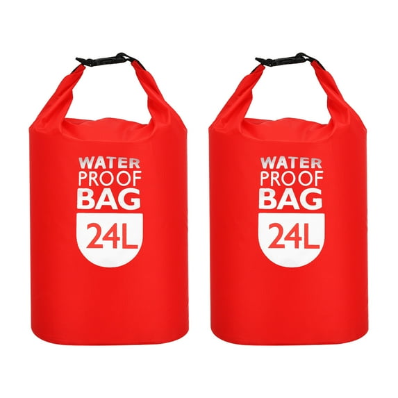 Uxcell 24L Waterproof Dry Bag, Dry Roll Top Lightweight Dry Storage Bag for Kayaking Camping, Red 2 Pack